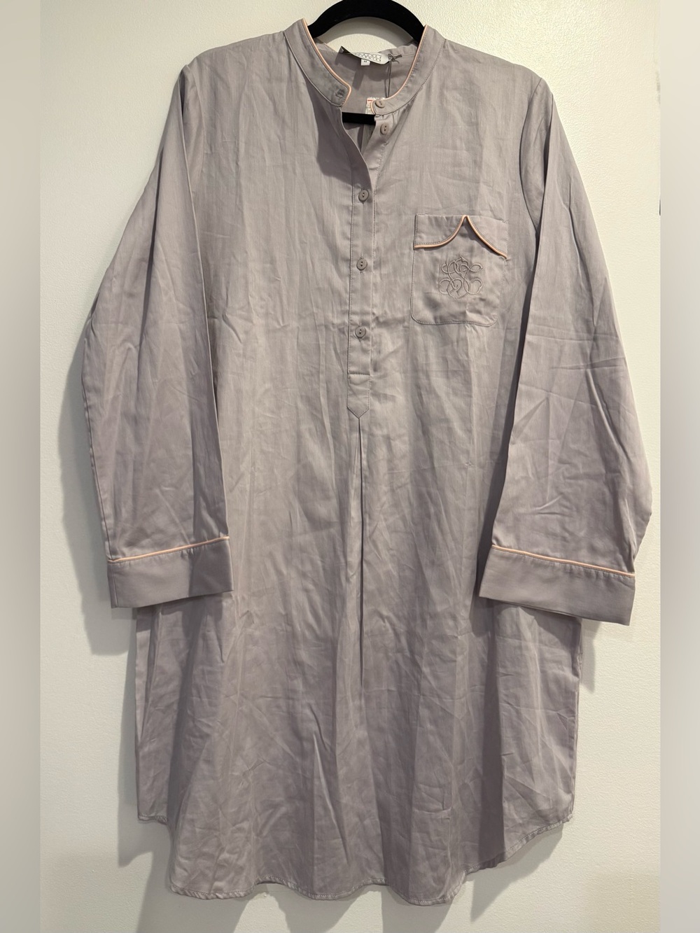 NWT Laurence Tavernier 100% Cotton Night Shirt Sleep Shirt Button Up Collarless